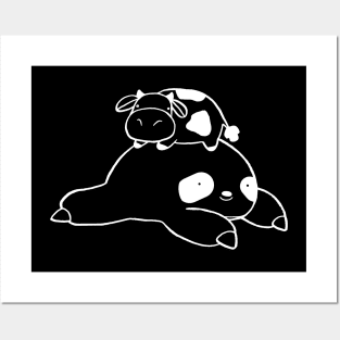 Sloth and Little Cow Black and White Line Posters and Art